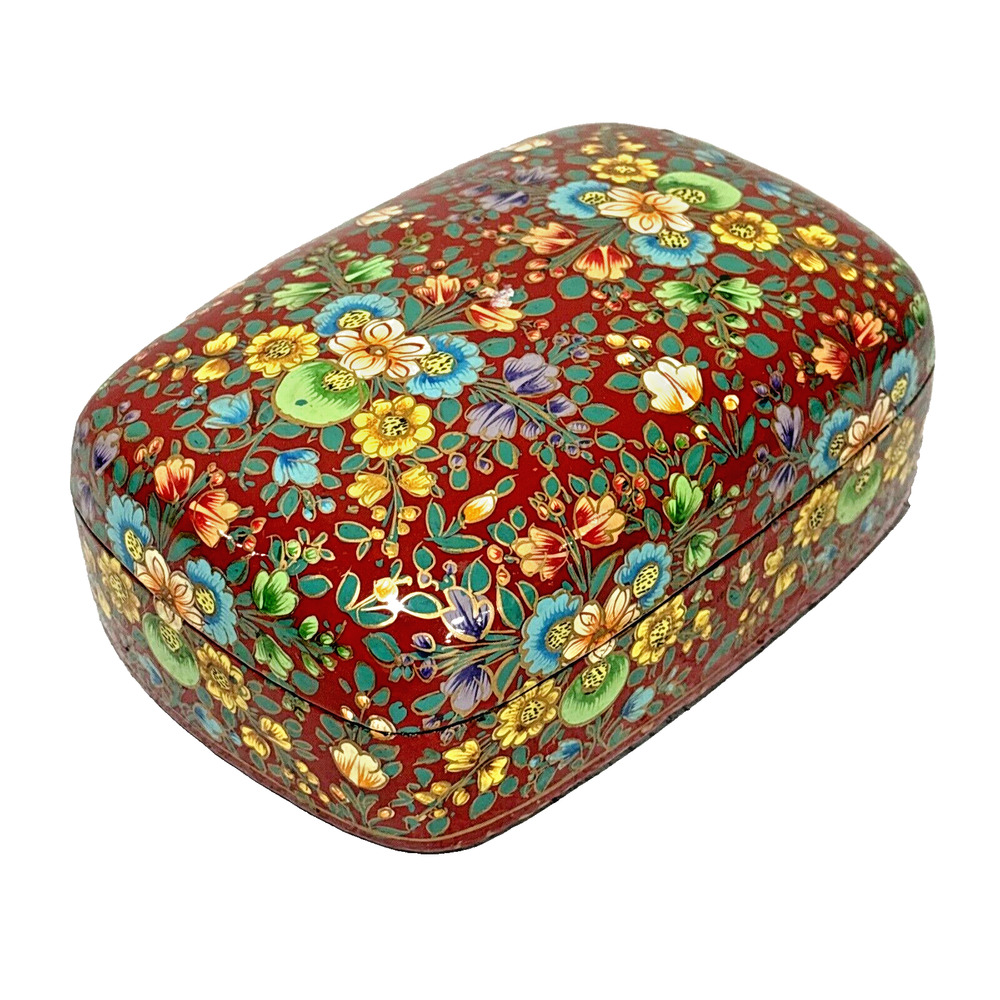 Lacquered Trinket Keepsake Jewelry Box Ethnic Crafts Multicolor Kashimiri Floral